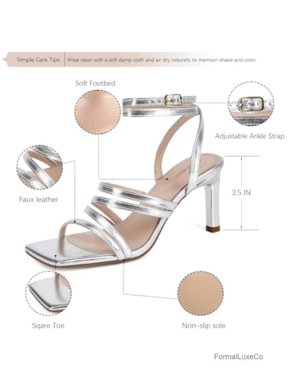 Square Open Toe High Heeled Sandals with Ankle Strap Chunky Heel Dressy